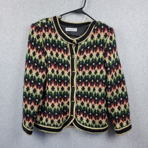 Vtg Confection Rogica Black Gold Knit LS Lined Sweater Women's Medium